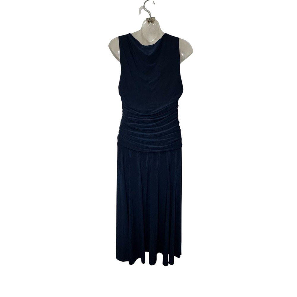 ASTR The Label Melisandre Navy Midi Dress Ruched Sleeveless Elegant Size M - Picture 8 of 12